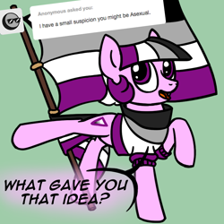 Size: 800x800 | Tagged: safe, artist:thedragenda, oc, oc only, oc:ace, earth pony, pony, ask-acepony, asexual pride flag, female, mare, ponified flag, pride, pride flag, solo