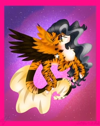 Size: 1180x1482 | Tagged: safe, artist:teonnakatztkgs, oc, oc only, pegasus, pony, colored wings, flying, night, outdoors, pegasus oc, solo, stars, two toned wings, wings