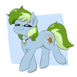 Size: 500x500 | Tagged: safe, artist:dendollae, oc, oc only, oc:nessy gouge, earth pony, pony, abstract background, cute, earth pony oc, eyes closed, female, full body, hooves, jewelry, mare, necklace, smiling, solo, tail, two toned mane, two toned tail