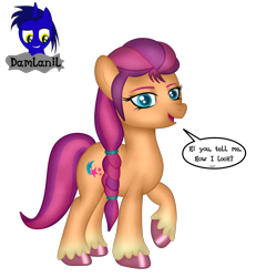 Size: 3840x4154 | Tagged: safe, artist:damlanil, sunny starscout, earth pony, pony, g5, my little pony: a new generation, comic, cute, female, grammar error, looking at you, mare, ponytail, raised hoof, simple background, solo, talking to viewer, text, transparent background, vector