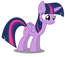 Size: 5700x5000 | Tagged: safe, artist:mundschenk85, twilight sparkle, alicorn, pony, g4, absurd resolution, cute, female, folded wings, full body, hooves, horn, mare, multicolored mane, multicolored tail, purple eyes, shadow, simple background, smiling, solo, standing, tail, transparent background, twiabetes, twilight sparkle (alicorn), vector, wings