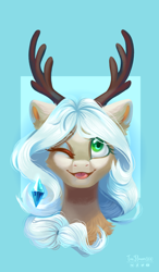 Size: 1512x2589 | Tagged: safe, artist:teaflower300, oc, oc only, pony, antlers, solo