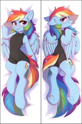 Size: 857x1283 | Tagged: safe, artist:fensu-san, rainbow dash, pegasus, semi-anthro, g4, adorasexy, arm hooves, blushing, body pillow, body pillow design, butt, clothes, cute, female, looking at you, looking back, looking back at you, mare, plot, rainbutt dash, sexy, solo, stupid sexy rainbow dash, sweat, underhoof