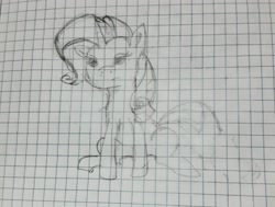 Size: 2448x1851 | Tagged: safe, artist:nitlynjane, rarity, pony, unicorn, g4, doodle, eyeshadow, floppy ears, graph paper, grid, horn, irl, lidded eyes, makeup, notebook, old photo, photo, rarity is not amused, simple background, sitting, solo, traditional art, unamused, white background