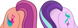 Size: 2946x1080 | Tagged: safe, artist:grapefruit-face, artist:stellar-ponies, starlight glimmer, sunny starscout, pony, g4, g5, my little pony: a new generation, base used, butt, duo, g4 style, g4 to g5, glimmer glutes, plot, show accurate, simple background, sunny starbutt, transparent background