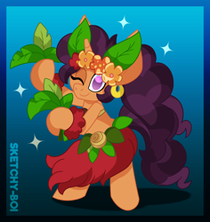 Size: 3300x3500 | Tagged: safe, artist:snakeythingy, saffron masala, g4, clothes, crossover, dancing, grass skirt, high res, hula, hula dance, shantae, shantae and the seven sirens, skirt