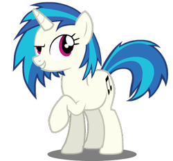Size: 445x415 | Tagged: safe, artist:midnight-wisp-pone, dj pon-3, vinyl scratch, pony, unicorn, female, full body, grin, hooves, horn, mare, raised eyebrow, raised hoof, shadow, simple background, smiling, solo, standing, tail, transparent background, two toned mane, two toned tail, vector