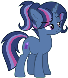 Size: 1372x1580 | Tagged: safe, artist:camomiie, oc, oc only, oc:phantasia, pony, unicorn, base used, eyebrows, eyebrows visible through hair, eyelashes, female, full body, hooves, horn, lidded eyes, magical lesbian spawn, mare, multicolored mane, multicolored tail, offspring, parent:trixie, parent:twilight sparkle, parents:twixie, purple eyes, show accurate, simple background, smiling, solo, standing, tail, transparent background, unicorn oc