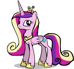 Size: 574x538 | Tagged: safe, artist:midnight-wisp-pone, princess cadance, alicorn, pony, g4, 2014, crown, female, folded wings, full body, hoof shoes, hooves, horn, jewelry, mare, multicolored mane, multicolored tail, purple eyes, regalia, shadow, simple background, smiling, solo, standing, tail, transparent background, wings