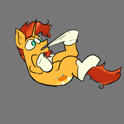 Size: 3000x3000 | Tagged: safe, artist:fumalunga, sunburst, pony, unicorn, g4, clothes, facial hair, funny, goatee, gray background, high res, horn, lying down, male, no pupils, on back, simple background, socks, solo, stallion