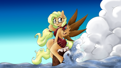 Size: 1920x1080 | Tagged: safe, artist:alazak, oc, oc only, oc:autumn breeze, pegasus, pony, clothes, glasses, one-piece swimsuit, solo, swimsuit, water