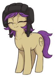 Size: 1070x1500 | Tagged: safe, artist:t72b, oc, oc only, oc:tenk pone, earth pony, pony, 2022 community collab, derpibooru community collaboration, eyes closed, hat, helmet, simple background, smiling, solo, transparent background