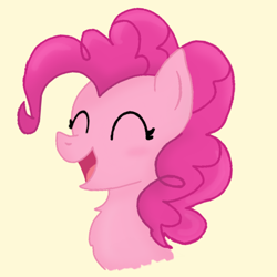 Size: 4000x4000 | Tagged: safe, artist:nitlynjane, derpibooru exclusive, pinkie pie, earth pony, pony, g4, absurd resolution, bust, cute, diapinkes, eyes closed, open mouth, simple background, smiling, solo, yellow background