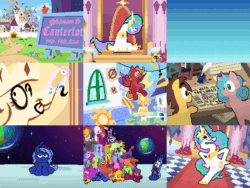Size: 1200x900 | Tagged: safe, artist:2snacks, princess celestia, princess luna, twilight sparkle, oc, alicorn, bird, earth pony, pegasus, pony, unicorn, g4, ^^, animated, butt, canterlot, collage, crown, ducktales, earth, equus, eyes closed, flower, guard, inkwell, jewelry, laughing, long neck, looking at you, luna is not amused, moon, moonbutt, mouth hold, pixel art, plot, princess necklestia, punishment, quill, regalia, royal sisters, s1 luna, screaming, siblings, sisters, sitting, to the moon, twilight sparkle (alicorn), unamused, unicorn twilight, wat