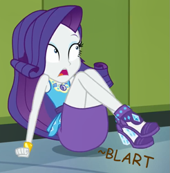 Size: 641x651 | Tagged: safe, artist:thedarkpony, edit, edited screencap, screencap, rarity, best trends forever, equestria girls, equestria girls series, g4, accident, ass, butt, cropped, fart, fart noise, female, fetish, implied messing, implied pooping, implied scat, implied sharting, messing, onomatopoeia, pantypoop, rarity peplum dress, rearity, shocked, shocked expression, sitting, sound effects