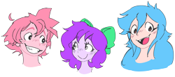 Size: 2982x1328 | Tagged: source needed, safe, artist:doodlegamertj, oc, oc only, oc:adam, oc:mable syrup, oc:musicallie, human, equestria girls, g4, blue hair, bow, deaf, hair bow, happy, long hair, pink hair, purple hair, simple background, transparent background