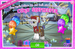 Size: 1038x685 | Tagged: safe, gameloft, uncle curio, earth pony, pony, g4, advertisement, braid, clothes, glasses, introduction card, male, solo, stallion