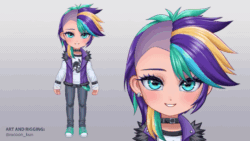 Size: 544x306 | Tagged: safe, artist:racoonsan, rarity, human, g4, alternate hairstyle, animated, blushing, chibi, choker, commission, converse, cute, ear piercing, female, humanized, live2d, looking at you, piercing, punk, raribetes, raripunk, shoes, smiling, sneakers, solo, vtuber