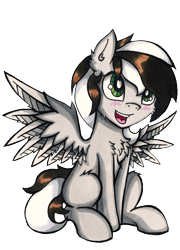 Size: 1162x1611 | Tagged: safe, artist:canvymamamoo, oc, oc only, oc:raxella gessu, pegasus, pony, 2022 community collab, derpibooru community collaboration, 2022, blushing, cheek fluff, chest fluff, ear fluff, folded wings, male, open mouth, open smile, simple background, sitting, smiling, solo, spread wings, stallion, standing, transparent background, wings