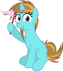 Size: 807x912 | Tagged: safe, artist:sollace, derpibooru exclusive, oc, oc only, oc:sollace, pony, unicorn, 2022 community collab, derpibooru community collaboration, .svg available, bucktooth, female, filly, flag, foal, freckles, full body, gray eyes, hoof hold, horn, looking at you, open mouth, open smile, show accurate, simple background, sitting, smiling, smiling at you, solo, svg, tail, teenager, transparent background, two toned mane, two toned tail, unicorn oc, vector, younger