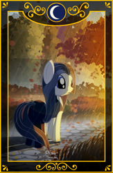 Size: 705x1082 | Tagged: safe, artist:gign-3208, earth pony, pony, card, deirdre, female, grass, mare, ponified, rain, solo, the chronicles of amber, tree