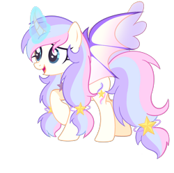 Size: 2316x2304 | Tagged: safe, artist:original intention, oc, oc only, alicorn, bat pony, bat pony alicorn, pony, 2022 community collab, derpibooru community collaboration, bat wings, curved horn, female, full body, glowing, glowing horn, high res, horn, mare, multicolored mane, multicolored tail, open mouth, open smile, raised hoof, show accurate, simple background, smiling, solo, spread wings, standing, tail, transparent background, wings