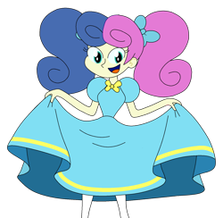 Size: 1658x1617 | Tagged: safe, artist:rarity525, bon bon, sweetie drops, equestria girls, g4, alternate hairstyle, clothes, dress, female, open mouth, pigtails, simple background, skirt, skirt lift, solo, transparent background, twintails