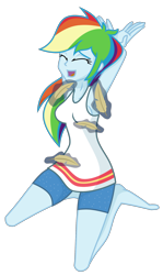 Size: 1296x2169 | Tagged: safe, artist:nie-martw-sie-o-mnie, rainbow dash, equestria girls, g4, armpits, clothes, eyes closed, feather, female, kneeling, laughing, open mouth, shorts, simple background, solo, tank top, tickle torture, tickling, transparent background