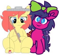 Size: 6006x5629 | Tagged: safe, artist:threetwotwo32232, artist:yelowcrom, oc, oc only, oc:brushie, oc:fizzy pop, earth pony, pony, unicorn, 2022 community collab, derpibooru community collaboration, duo, female, mare, simple background, stardew valley, transparent background