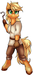 Size: 1896x4214 | Tagged: safe, artist:kimmyartmlp, applejack, earth pony, anthro, unguligrade anthro, fanfic:my little pony: the unexpected future, g4, amputee, clothes, commissioner:robbieierubino, hook hand, hooves, prosthetics, simple background, solo, transparent background, watermark