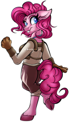 Size: 2286x4066 | Tagged: safe, artist:kimmyartmlp, pinkie pie, earth pony, anthro, unguligrade anthro, fanfic:my little pony: the unexpected future, g4, clothes, cloven hooves, commission, commissioner:robbieierubino, female, gloves, simple background, solo, transparent background