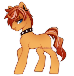 Size: 600x616 | Tagged: safe, artist:cabbage-arts, oc, oc only, oc:cinnamon burn, pony, unicorn, choker, commission, commissioner:yuki kitten13, curved horn, horn, male, simple background, solo, transparent background