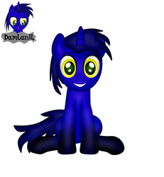 Size: 3840x4154 | Tagged: safe, artist:damlanil, oc, oc only, oc:damlanil, pony, unicorn, 2022 community collab, derpibooru community collaboration, front view, male, show accurate, simple background, sitting, smiling, solo, stallion, transparent background, vector