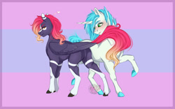 Size: 1280x800 | Tagged: safe, artist:copshop, oc, oc only, pegasus, pony, unicorn, blushing, butt, concave belly, female, fit, male, mare, muscles, plot, seduction, slender, stallion, tail, tail seduce, thin