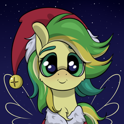 Size: 2000x2000 | Tagged: safe, artist:palibrik, oc, oc only, oc:shine bite, pony, bust, christmas, female, hat, high res, holiday, santa hat, smiling, solo