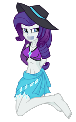 Size: 1250x2010 | Tagged: safe, artist:nie-martw-sie-o-mnie, rarity, equestria girls, g4, belly button, bikini, bondage, bound and gagged, clothes, female, gag, hands behind back, hat, kneeling, rarity's blue sarong, rarity's purple bikini, sarong, simple background, solo, swimsuit, tape, tape gag, transparent background