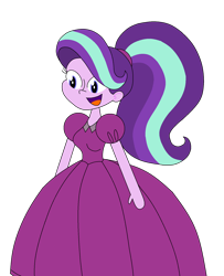 Size: 1515x1865 | Tagged: safe, artist:rarity525, starlight glimmer, equestria girls, g4, alternate hairstyle, clothes, dress, female, gown, open mouth, ponytail, poofy shoulders, simple background, solo, transparent background