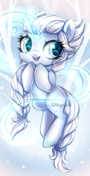 Size: 500x977 | Tagged: safe, artist:cabbage-arts, pony, unicorn, commission, commissioner:0oartnuto0, crossover, elsa, female, frozen (movie), glowing, glowing horn, horn, magic, ponified, solo