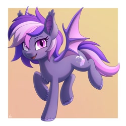 Size: 2000x2000 | Tagged: safe, artist:luminousdazzle, oc, oc only, oc:midnight mist, bat pony, pony, bat pony oc, chest fluff, ear fluff, female, high res, looking at you, mare, smiling, smiling at you, solo, spread wings, wings