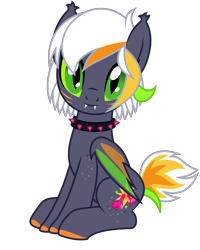 Size: 3570x4470 | Tagged: safe, artist:dtavs.exe, oc, oc only, oc:dree deray, bat pony, pony, 2022 community collab, derpibooru community collaboration, bat pony oc, collar, colored hooves, fangs, female, simple background, slit pupils, solo, transparent background