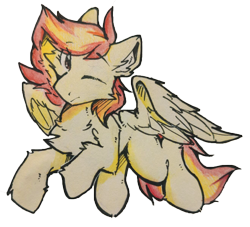 Size: 1312x1192 | Tagged: safe, artist:brest12135, oc, oc only, oc:耀灿, pegasus, pony, 2022 community collab, derpibooru community collaboration, cheek fluff, chest fluff, ear fluff, fluffy, looking at you, one eye closed, simple background, solo, spread wings, transparent background, wings, wink, winking at you