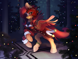 Size: 3924x3000 | Tagged: safe, artist:mithriss, oc, oc only, pegasus, pony, christmas, christmas lights, christmas tree, clothes, high res, holiday, night, solo, tree