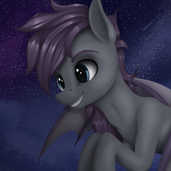 Size: 3000x3000 | Tagged: safe, artist:palibrik, oc, oc only, bat pony, pony, bat pony oc, female, high res, night, night sky, sky, smiling, solo