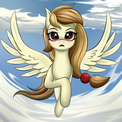 Size: 2600x2600 | Tagged: safe, artist:palibrik, oc, oc only, oc:alice goldenfeather, pegasus, pony, female, flying, high res, pe, pegasus oc, sky, solo, spread wings, wings