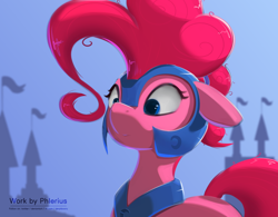 Size: 3200x2500 | Tagged: safe, artist:phlerius, pinkie pie, earth pony, pony, g4, armor, digital art, helmet, high res, solo