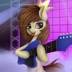 Size: 3000x3000 | Tagged: safe, artist:palibrik, oc, oc only, earth pony, pony, bipedal, earth pony oc, electric guitar, female, guitar, high res, hoof hold, musical instrument, solo, tongue out