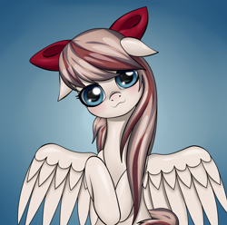 Size: 3026x3000 | Tagged: safe, artist:palibrik, angel wings, pegasus, pony, g4, :3, cute, female, floppy ears, gradient background, head tilt, high res, mare, solo, spread wings, wings