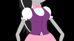 Size: 3800x2120 | Tagged: safe, octavia melody, human, equestria girls, g4, belt, belt buckle, boobshot, bowtie, breasts, buttons, clothes, dress shirt, female, high res, humanized, ms paint, shirt, skirt, solo, teenager, torso, vest