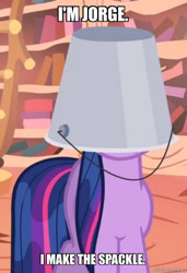 Size: 779x1140 | Tagged: safe, edit, edited screencap, screencap, twilight sparkle, pony, unicorn, g4, season 2, the return of harmony, bucket, caption, encanto, golden oaks library, image macro, solo, text, twilight spackle, unicorn twilight