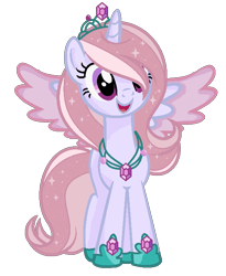 Size: 592x722 | Tagged: safe, artist:gihhbloonde, oc, oc only, alicorn, pony, alicorn oc, base used, ethereal mane, female, hoof shoes, horn, jewelry, mare, simple background, smiling, solo, spread wings, starry mane, tiara, transparent background, wings